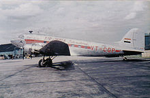 Air India DC-3 at London Heathrow Airport in 1958 Air India DC 3 at Heathrow.jpg