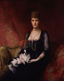 Portrait of Alexandra of Denmark with her Japanese Chin called Punch. Alexandra of Denmark by Sir (Samuel) Luke Fildes.jpg