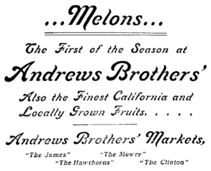 Advertisement for Andrew Brothers Markets in Syracuse, New York in June 1902 Andrews-bros-markets 1902-0620.gif