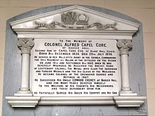 Memorial to Alfred Capel Cure, on the wall of the chapel he had built in the parish church. Badger church - Alfred Capel Cure.jpg