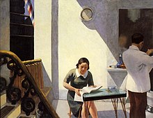 An oil painting by American artist Edward Hopper at the museum Barber-Shop-by-Hopper-1931.jpg