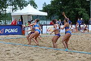 Deutsch: Beachhandball Europameisterschaften 2019 (Beach handball Euro); Tag 5: 6. Juli 2019 – Frauen, Platzierungsspiel für die Ränge 5–8, Rumänien-Zypern 2:0 (18:17, 18:14) English: Beach handball Euro; Day 5: 6 July 2019 – Placement Match/Cross Match for rank 17–20 Women – Romania-Cyprus 2:0 (18:17, 18:14)