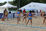 Deutsch: Beachhandball Europameisterschaften 2019 (Beach handball Euro); Tag 2: 3. Juli 2019 – Frauen, Vorrunde Gruppe D, Dänemark-Russland 2:0 (21:16, 18:12) English: Beach handball Euro; Day 2: 3 July 2019 – Women Preliminary Round Group D – Denmark-Russia 2:0 (21:16, 18:12)