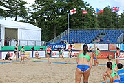 Deutsch: Beachhandball Europameisterschaften 2019 (Beach handball Euro); Tag 2: 3. Juli 2019 – Frauen, Vorrunde Gruppe D, Ukraine-Deutschland 2:0 (23:22, 32:24) English: Beach handball Euro; Day 2: 3 July 2019 – Women Preliminary Round Group D – Ukraine-Germany 2:0 (23:22, 32:24)