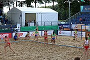 Deutsch: Beachhandball Europameisterschaften 2019 (Beach handball Euro); Tag 4: 5. Juli 2019 – Frauen, Viertelfinale, Kroatien-Ukraine 2:0 (21:20, 21:18) English: Beach handball Euro; Day 4: 5 July 2019 – Quarter Final Women – Croatia-Ukraine 2:0 (21:20, 21:18)