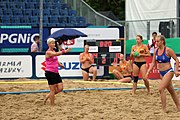 Deutsch: Beachhandball Europameisterschaften 2019 (Beach handball Euro); Tag 5: 6. Juli 2019 – Frauen, Halbfinale, Ungarn-Niederlande 2:0 (19:16, 15:12) English: Beach handball Euro; Day 5: 6 July 2019 – Semifinal Women – Hungary-Netherlands 2:0 (19:16, 15:12)