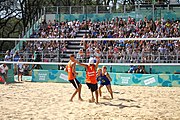 Deutsch: Beachvolleyball bei den Olympischen Jugendspielen 2018; Tag 11, 17. Oktober 2018; Jungen,Finale – Niederlande (Matthew Immers/Yorick de Groot)-Schweden (David Åhman/Jonatan Hellvig) 0:2 (20–22/15–21) English: Beach volleyball at the 2018 Summer Youth Olympics at 17 October 2018 – Final – Netherlands (Matthew Immers/Yorick de Groot)-Sweden (David Åhman/Jonatan Hellvig) 0:2 (20–22/15–21)