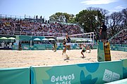 Deutsch: Beachvolleyball bei den Olympischen Jugendspielen 2018; Tag 11, 17. Oktober 2018; Jungen, Spiel um Platz 3 – Argentinien-Ungarn 2:0 (21–15/21–15) English: Beach volleyball at the 2018 Summer Youth Olympics at 17 October 2018 – Bronze Medal Match – Argentina-Hungary 2:0 (21–15/21–15)