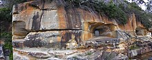 The Beehive Casemate was carved into the cliff face at Obelisk Bay on Sydney Harbour in 1871 Beehive casemate obelisk bay.jpg