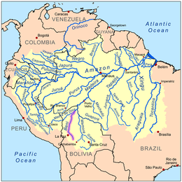 Tok Benija na karti porječja Amazone