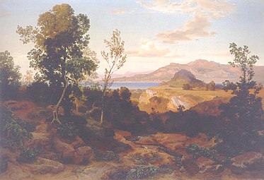 Bernhard Fries - Südliche Gebirgslandschaft am See.jpg