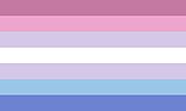 Bigender Pride Flag, bestehend aus horizontalen Streifen von oben nach unten, Pink, Hellrosa, Lavendel, Weiß, Hellblau und Blau.