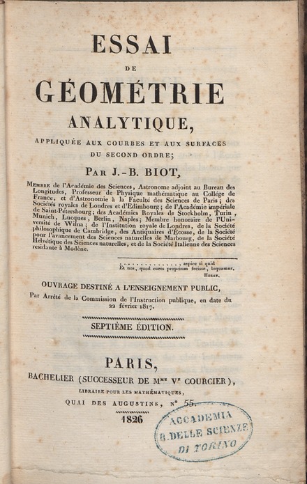 Essai de géométrie analytique, 1826