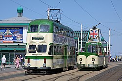 Two examples of the Blackpool Heritage Tram fleet Blackpool Transport Services Limited cars 600 and 723.jpg