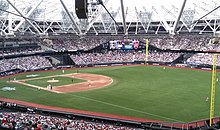London Stadium in a baseball configuration for the 2019 MLB London Series. Boston Red Sox and New York Yankees in London.jpg