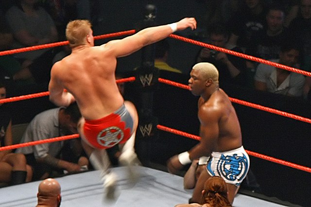 Cade leaps to deliver a dropkick to Shelton Benjamin in 2007.