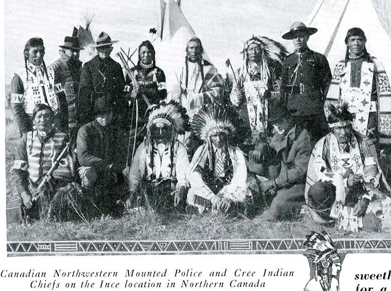 File:Canadian Mounted Police and Cree Indians on location in Canada of the film "The Last Frontier" from Silver Sheet January 01 1923 - GALLOPING FISH (page 13 crop).jpg