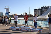 Deutsch: Kanusport bei den Olympischen Jugendspielen 2018; Tag 10, 16. Oktober 2018; Siegerehrung Mädchen Einer-Canadier-Slalom: Doriane Delassus (Frankreich, Gold) - Zola Lewandowski (Deutschland, Silber) - Emanuela Luknárová (Slowakei, Bronze) English: Canoeing at the 2018 Summer Youth Olympics at 16 October 2018 – Girls' C1 slalom Gold Medal Race: Doriane Delassus (France, gold) - Zola Lewandowski (Germany, silver) - Emanuela Luknárová (Slovakia, bronze)