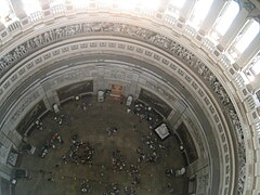 View of the floor of the Rotunda from the interior balcony directly beneath the Apotheosis of Washington, 180 feet (55 m) above the Rotunda floor