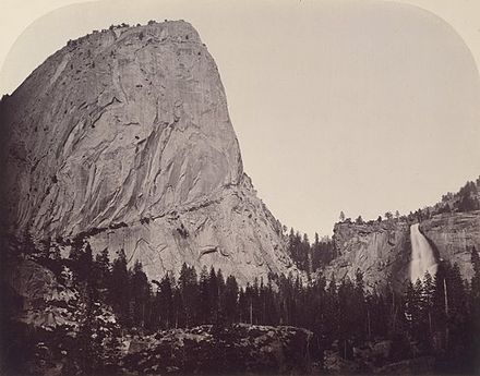 Photo by Carleton E. Watkins (1829–1916) of Mt. Broderick and Nevada Fall (700 ft.) at Yosemite Valley in 1861
