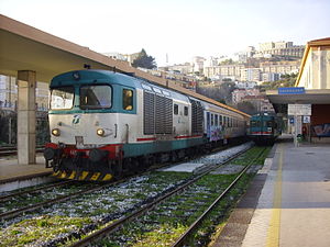 A couple of trains at the platforms 1 and 2
