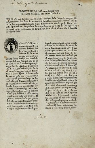 Libro della divina dottrina (commonly known as The Dialogue of Divine Providence), c.1475 Caterina - Libro della divina dottrina, circa 1475 - 2367969.jpg