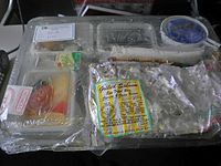 A kosher airline meal offered on a Cathay Pacific flight Cathay Pacific Economy Kosher Meal CX391 (20130613142910).jpg