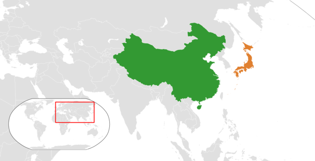 نقشهٔ موقعیت چین و ژاپن.