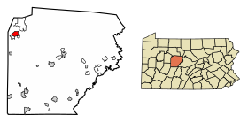 Clearfield County Pennsylvania Incorporated and Unincorporated areas DuBois Highlighted.svg