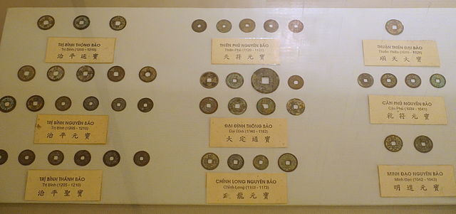 Various Lý dynasty cash coins on display at the National Museum of Vietnamese History, Hanoi.