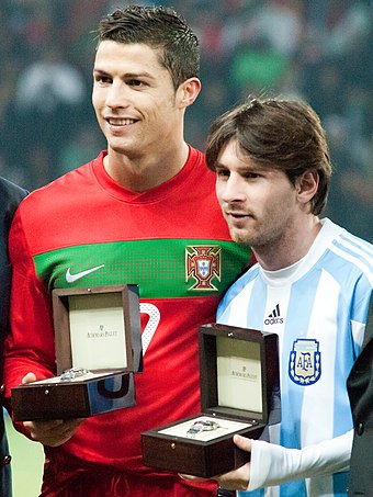 Ronaldo with Lionel Messi before an international friendly between Portugal and Argentina in 2011