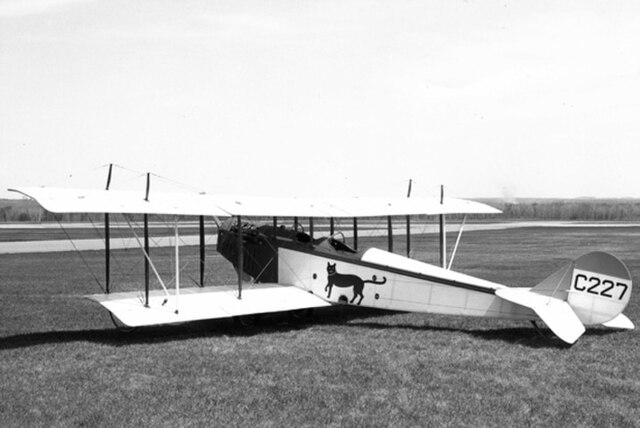 A Canadian-built Curtiss JN-4C "Canuck" training biplane of 1918, with a differing vertical tail to the original US version