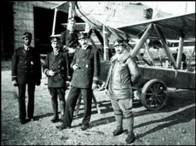 Ottoman naval aviators of the Naval Flight School (Deniz Tayyare Mektebi) at Yeşilköy; left to right: pilot Ahmet Ali (Çelikten), Sami (Uçan), İhsan a