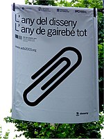 Paper clip icon on poster advertising the Year of Design in Barcelona 2003