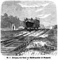 Die Gartenlaube (1864) b 028.jpg Nr. I. Uebergang vom Canal zur Schiffwagenbahn bei Buchwalde