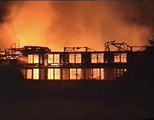 The Lower School Building ablaze on the night of 20 August 1996 DinningtonFire1.jpg