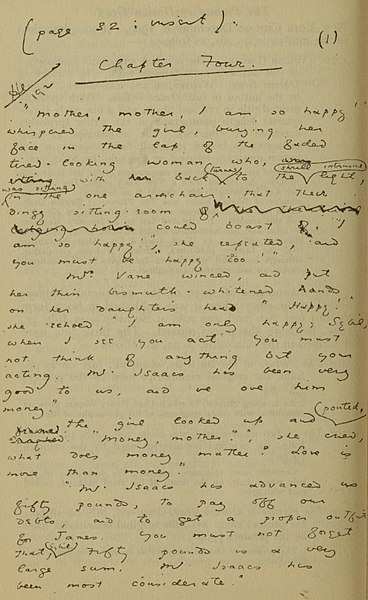 Original manuscript of one of the 1891 novel's new chapters; here labeled chapter 4, it would end up as chapter 5