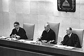 Eichmann's trial at Jerusalem District Court, three judges Eichman Trial judges.jpg