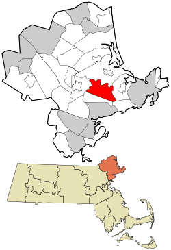 汉密尔顿在艾塞克斯县及麻萨诸塞州的位置（以红色标示）