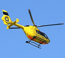 Eurocopter EC135P1 of Western Power Distribution leaves Bristol Airport (2016)