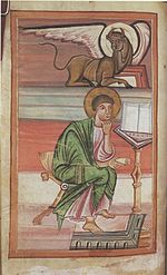 Lukas, fol. 88v des Evangeliars aus St. Maximin