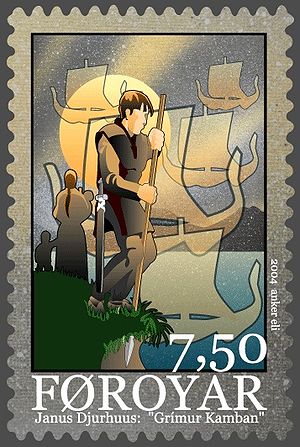 Faroe stamp 494 Djurhuus poems - grimur kamban.jpg