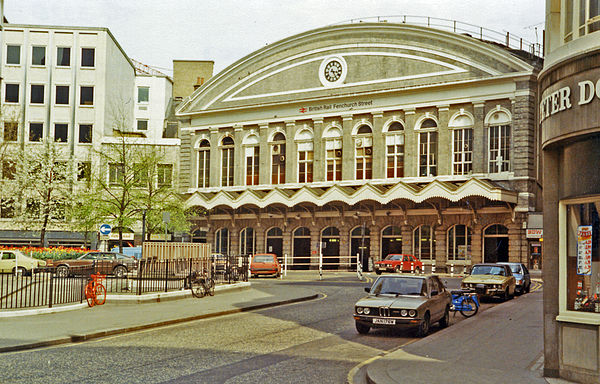 The station in the early 1980s; this building was constructed in 1854 by George Berkley. The zig-zag canopy is an addition from the 1870s.