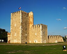 The Ozama Fortress is one of the surviving sections of the Walls of Santo Domingo, which is recognized by UNESCO as being the oldest military construction of European origin in the Americas. Fortaleza Ozama CCSD 11 2018 4374.jpg