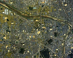 Fujiidera city center area Aerial photograph.1985.jpg