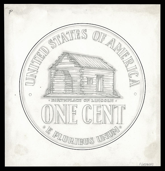 File:GASPARRO, Frank design artwork for reverse of US Lincoln cent (Log cabin 1).jpg