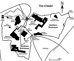 The layout of the Citadel today, with the mosque in its center. GD-EG-Citadelle du Caire-map ENG.jpg