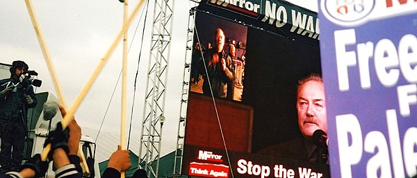 George Galloway addressing the 15 February 2003 anti-war protests in London.