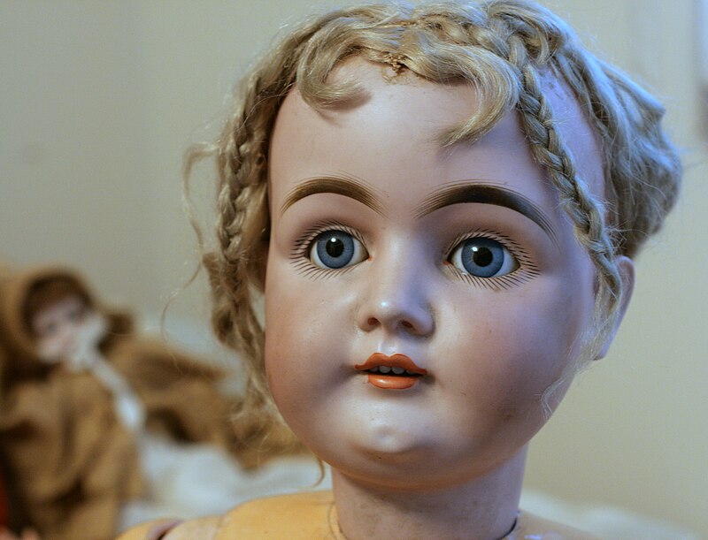 Antique Bisque Doll Head With Glass Eyes Made in Japan 