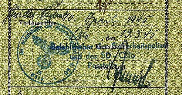 German passport extended by the SD in Norway, March 1945